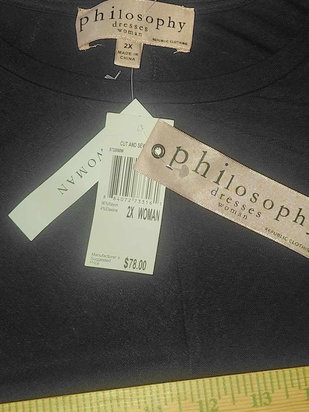 NWT sz 2X Philosophy Black Sleeveless Swing Trapeze A-Line Dress Flowy - Picture 9 of 10